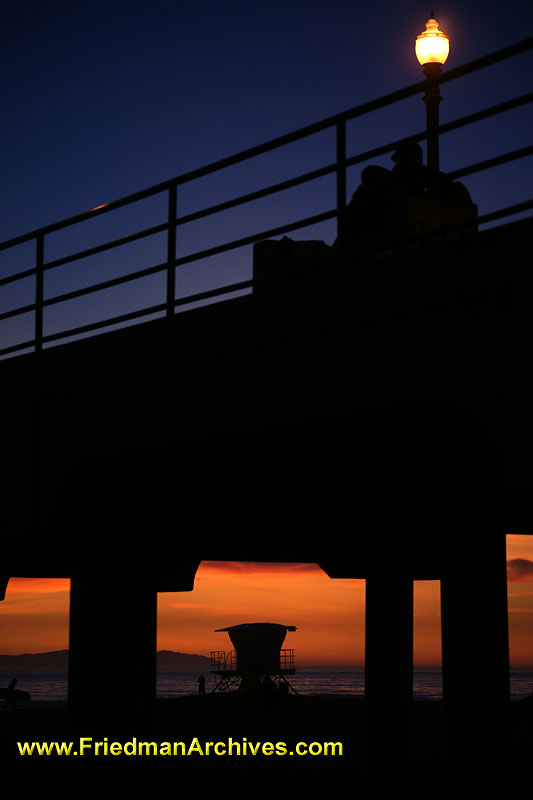 sunset,booth,dusk,lifeguard,beach,sky,orange,blue,