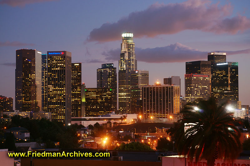 city,urban,downtown,skycraper,dusk,dawn,zoom,optical,effect,blue,sky,colorful,buildings,civilization,city,metropolis,L.A.,LA,Los Angeles,