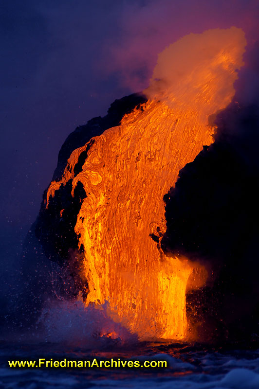 magma,lava,volcano,Hawaii,dusk,dawn,blue,orange,flowing,hot,rock,erupt,eruption,