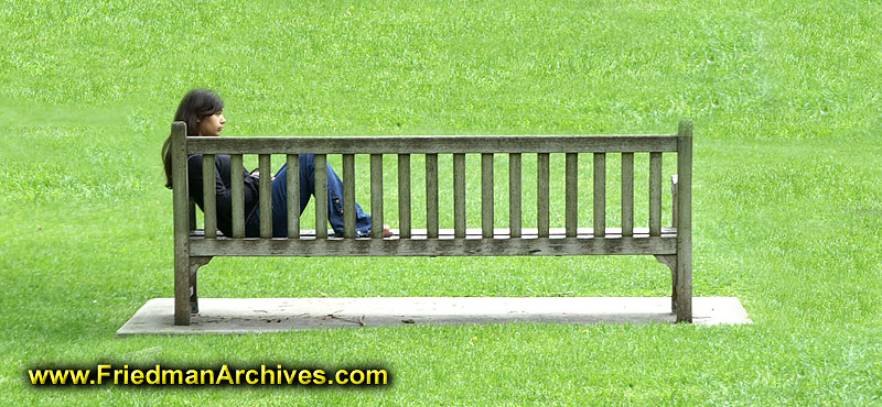 Contemplation on a Bench Grass Background