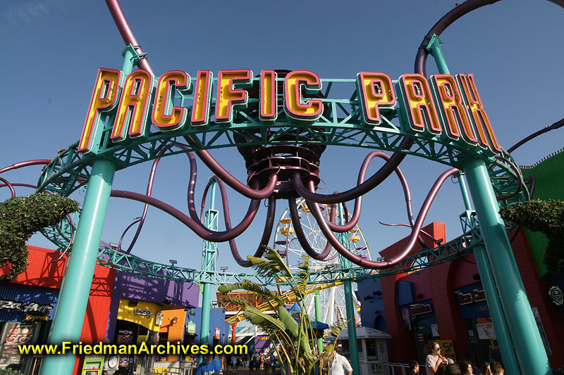 landmark,establishing,icon,entrance,amusement,park,rides,fun,roller coaster,ferris wheel,