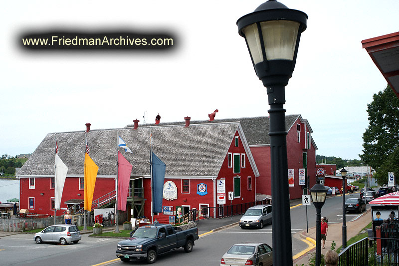 tourist,downtown,street,lamp,pole,barn,red,