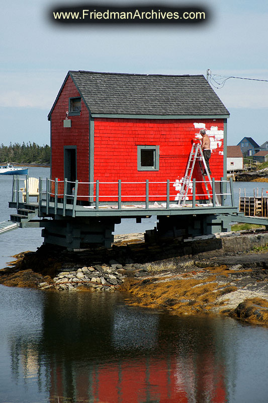 shack,hut,shanty,fishing,way of life,red,paint,economy,food chain,