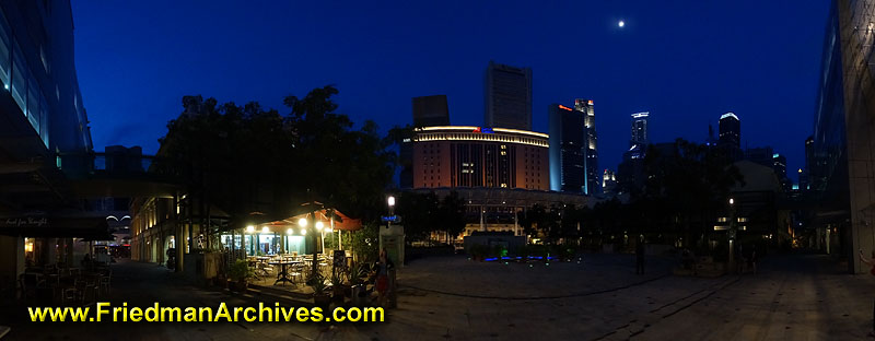 city,blue,sky,landscape,buildings,restaurants,night life,fisheye,wide angle,dusk,dawn,