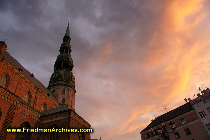 baltic,balkan,lativa,dusk,dawn,sky,pink,red,church,steeple,sunset,DRO