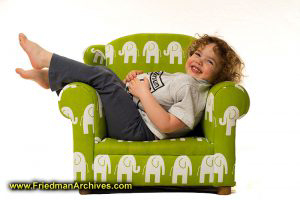 3-year-old and green chair
