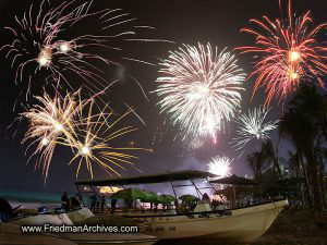 Fireworks and Boat