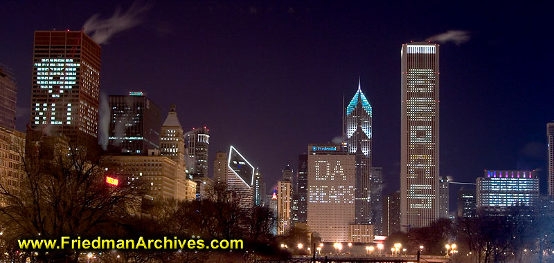 Go Bears - Chicago Skyline during Super Bowl