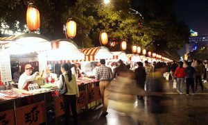 outdoor food stands.