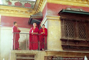 Nepal Images - Monks on Balcony