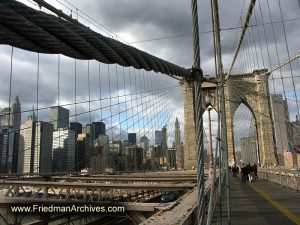 Brooklyn Bridge Cable and City Skyline