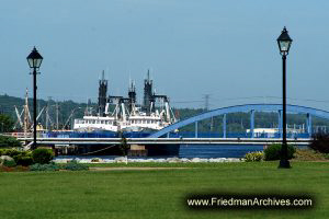 Bridge, Ships, and Lampposts